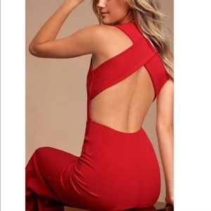 Lulus Red Jumpsuit (S) and tailored to fit 5’3”